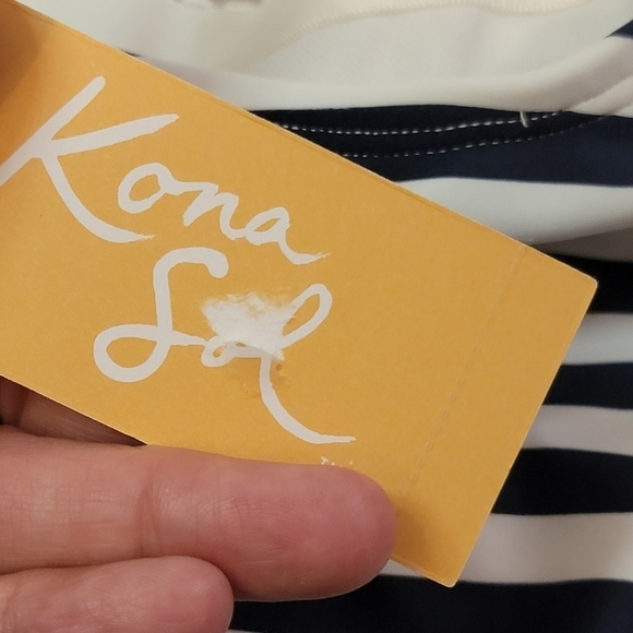 Kona Sol Side Cinch High Coverage One piece swimsuit Navy/ White Stripe Size XL - Picture 9 of 12
